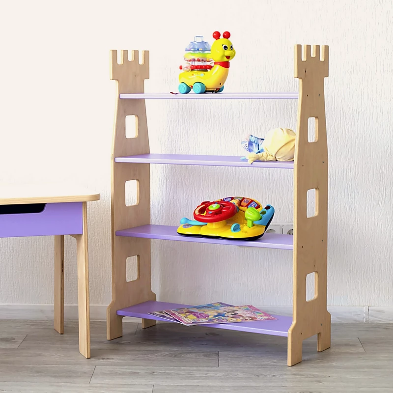 Книжная детская полка замок из натурального дерева