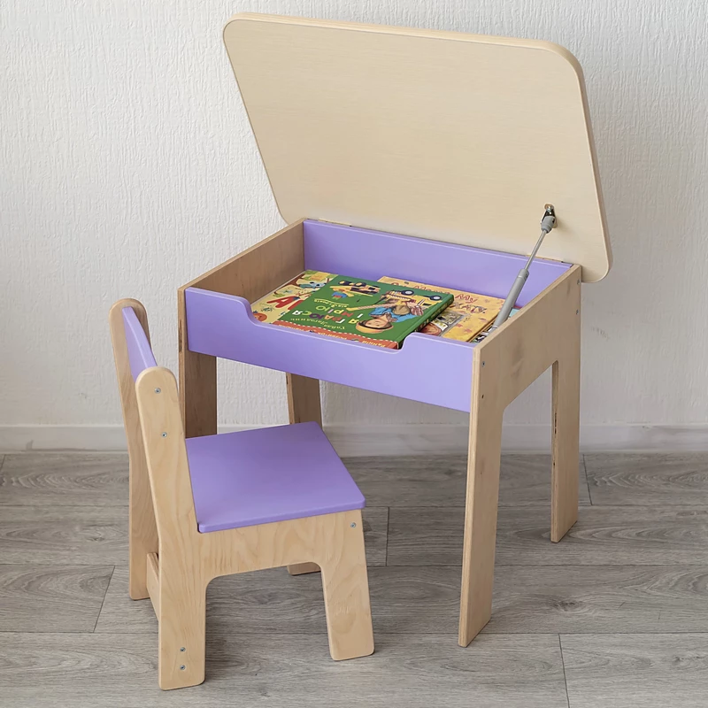 Детский стол и два стула из дерева для детей 2–5 лет