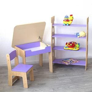 Дерев’яний дитячий столик зі стільчиком і полицею
