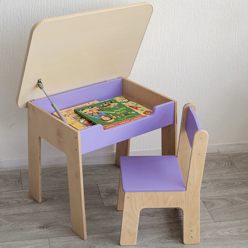 Дитячий стіл і стільчики з нішею для зберігання розмальовок і олівців