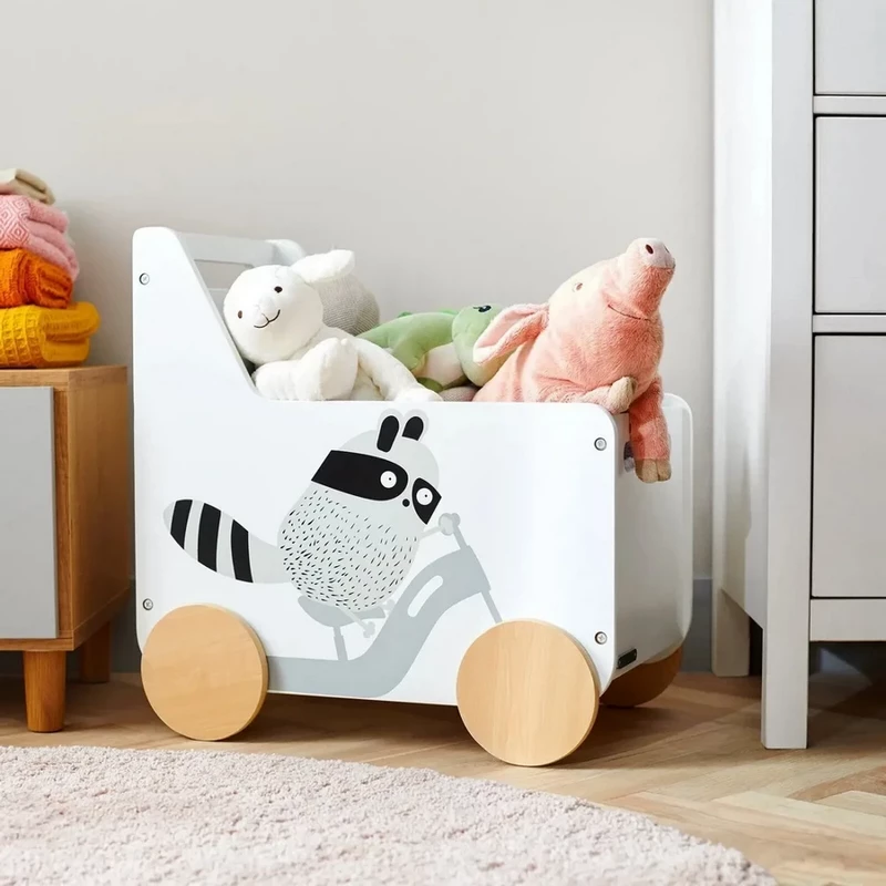 Ящик для іграшок Racoon Kinderkraft Дитячий ящик дерев'яний для іграшок, Дитячий ящик для іграшок на колесах, дитячий ящик для іграшок, дитячі меблі, меблі в дитячу кімнату, меблі в ігрову кімнату, Монтессорі