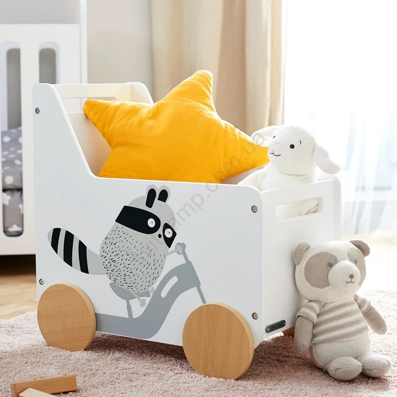 Ящик для іграшок Racoon Kinderkraft Дитячий ящик дерев'яний для іграшок, Дитячий ящик для іграшок на колесах, дитячий ящик для іграшок, дитячі меблі, меблі в дитячу кімнату, меблі в ігрову кімнату, Монтессорі